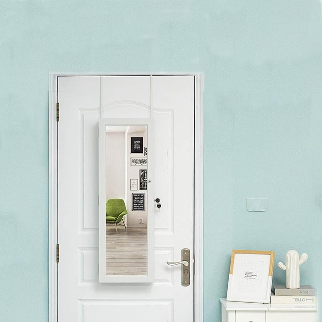 Wall Mounted Lockable Jewelry Armoire Mirror Large Storage Cabinet White