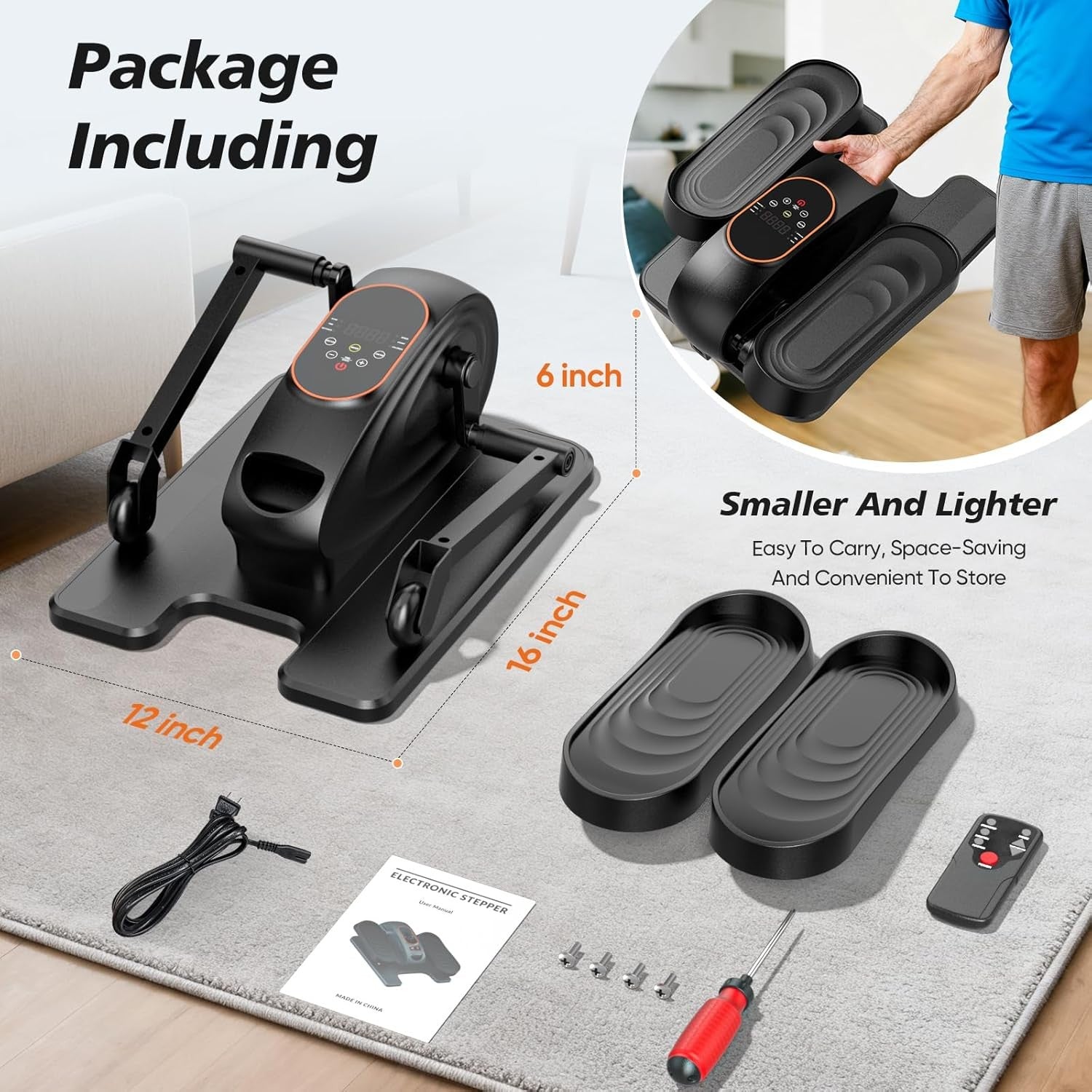 Electric Under Desk Elliptical Pedal Exerciser Quiet Remote 15 Speed Trainer