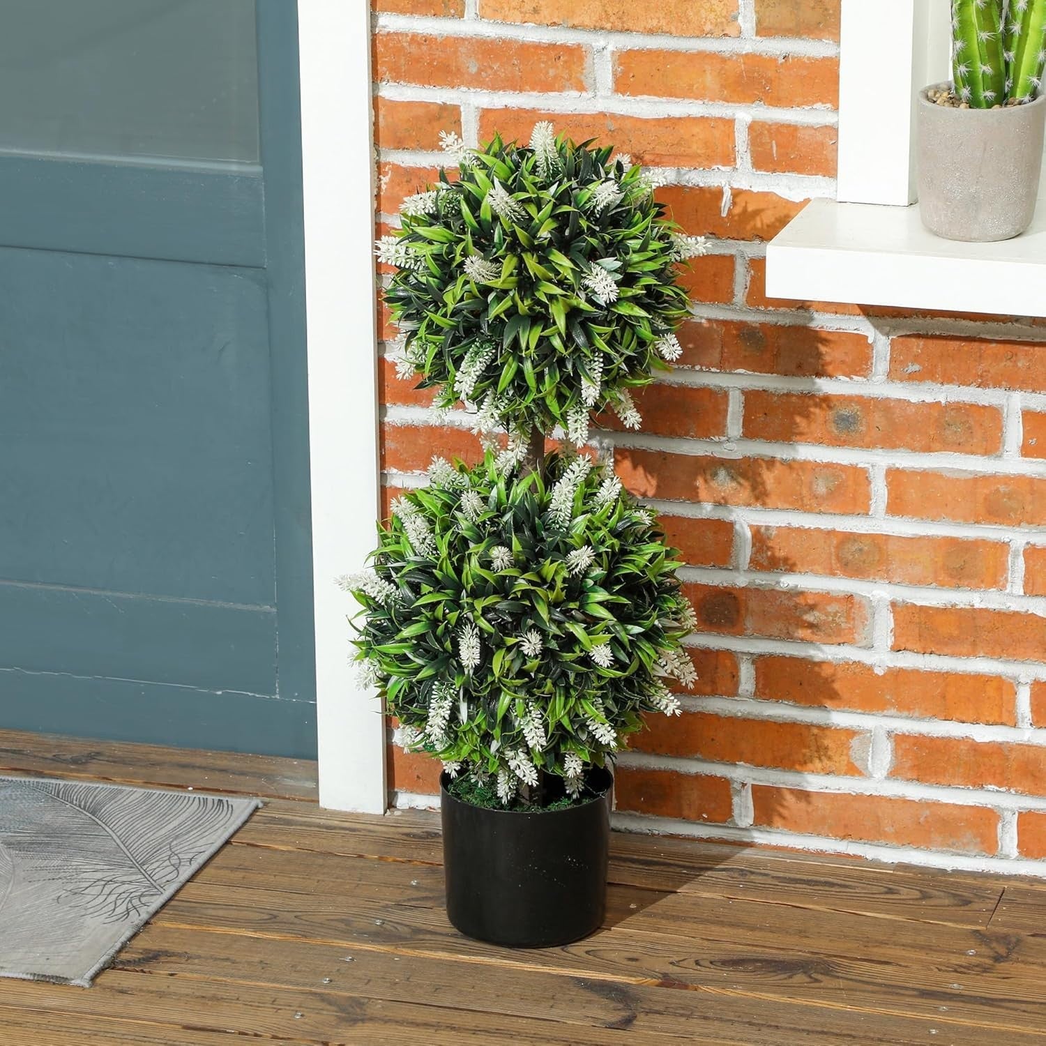 2 Set 70cm Artificial Lavender Topiary Ball Trees White Flower Set in Pots Decor