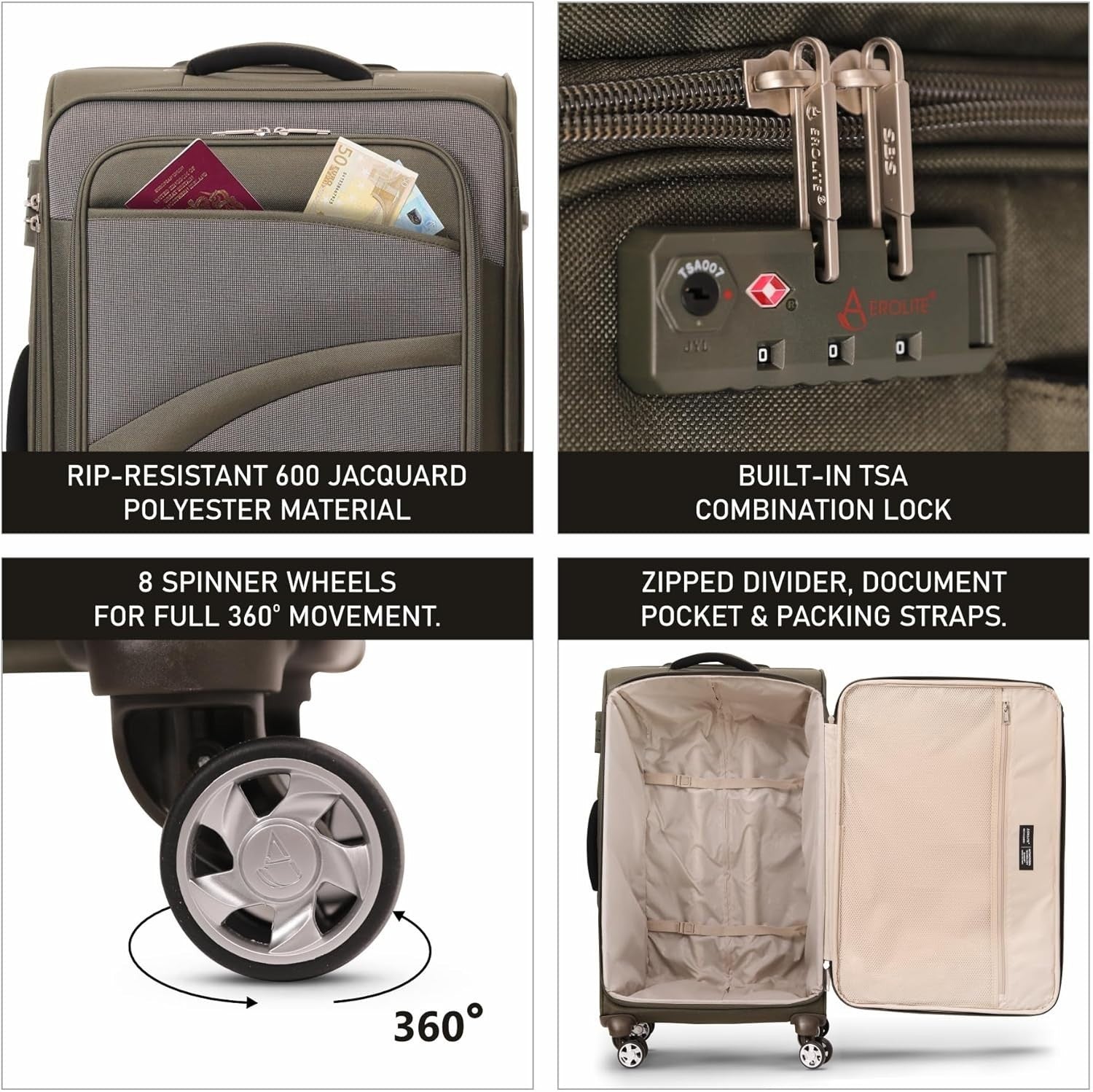26'' Medium Check In Suitcase Lightweight 8 Wheel Eco Hold Luggage TSA