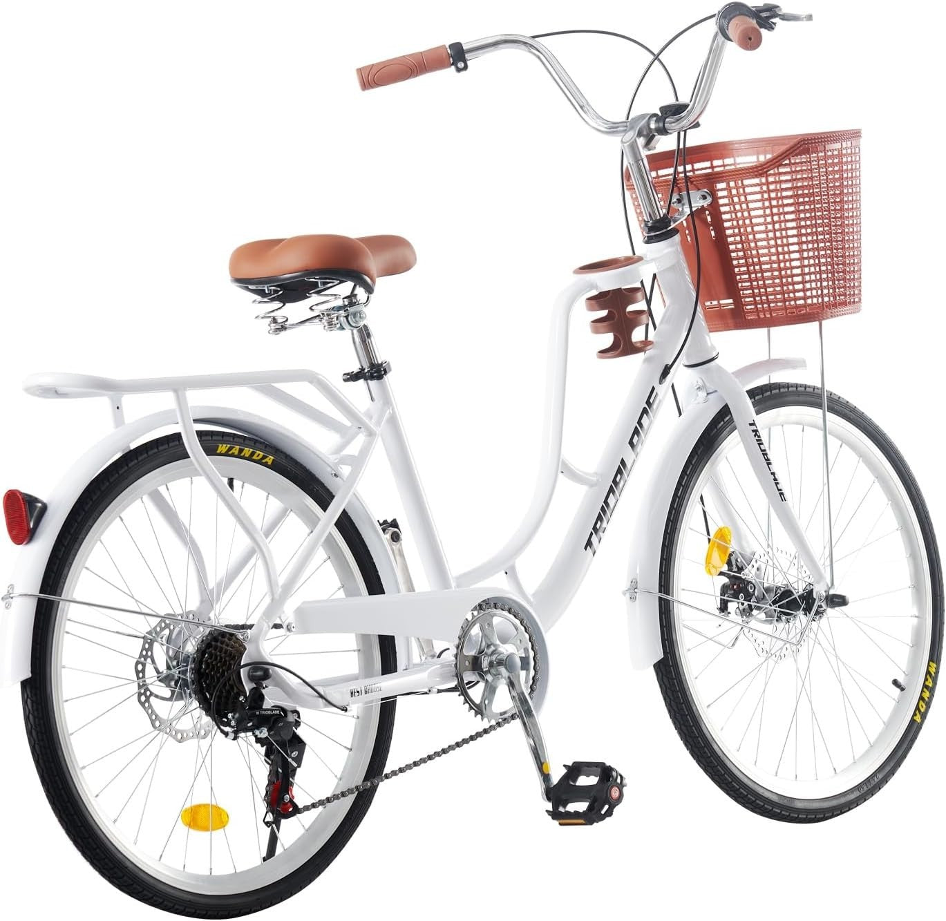 26-Inch Vintage City Bike for Women | 7-Speed, Dual Disc Brakes, Basket