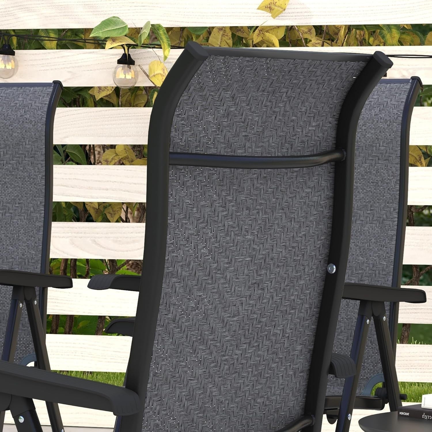 Outdoor Folding Rattan Chairs Set of 4 Adjustable Recliner Patio Dining Grey