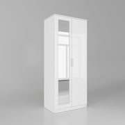 White Gloss 2 Door Wardrobe with Mirror & Rail Bedroom Storage 180cm