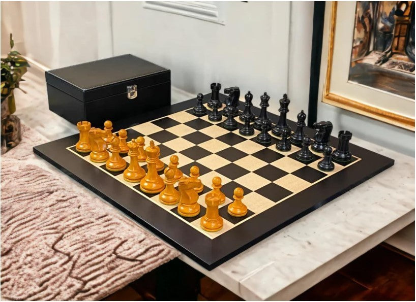 Luxury 20" Wooden Chess Set with Antique Pieces & Storage Vinyl Box