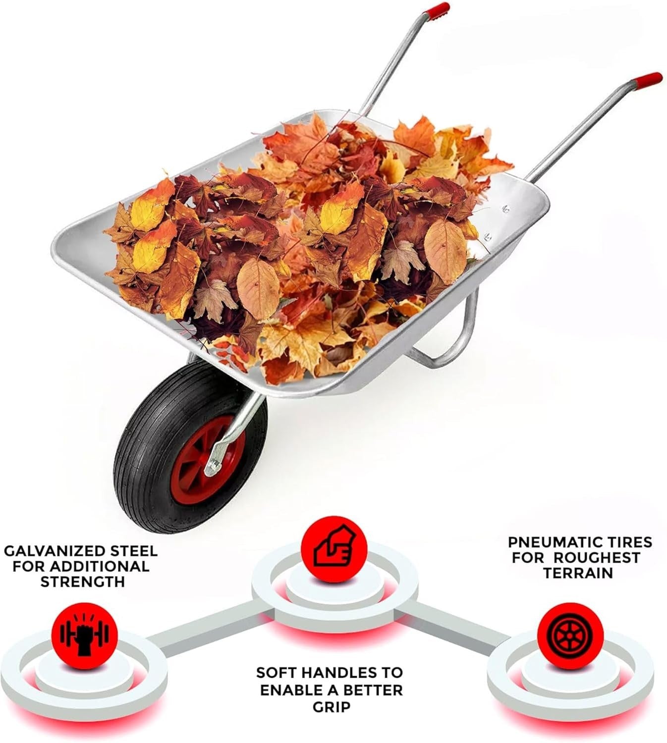 80L Garden Wheelbarrow – Galvanised Steel Tray w/ Pneumatic Tyre for Yard Work