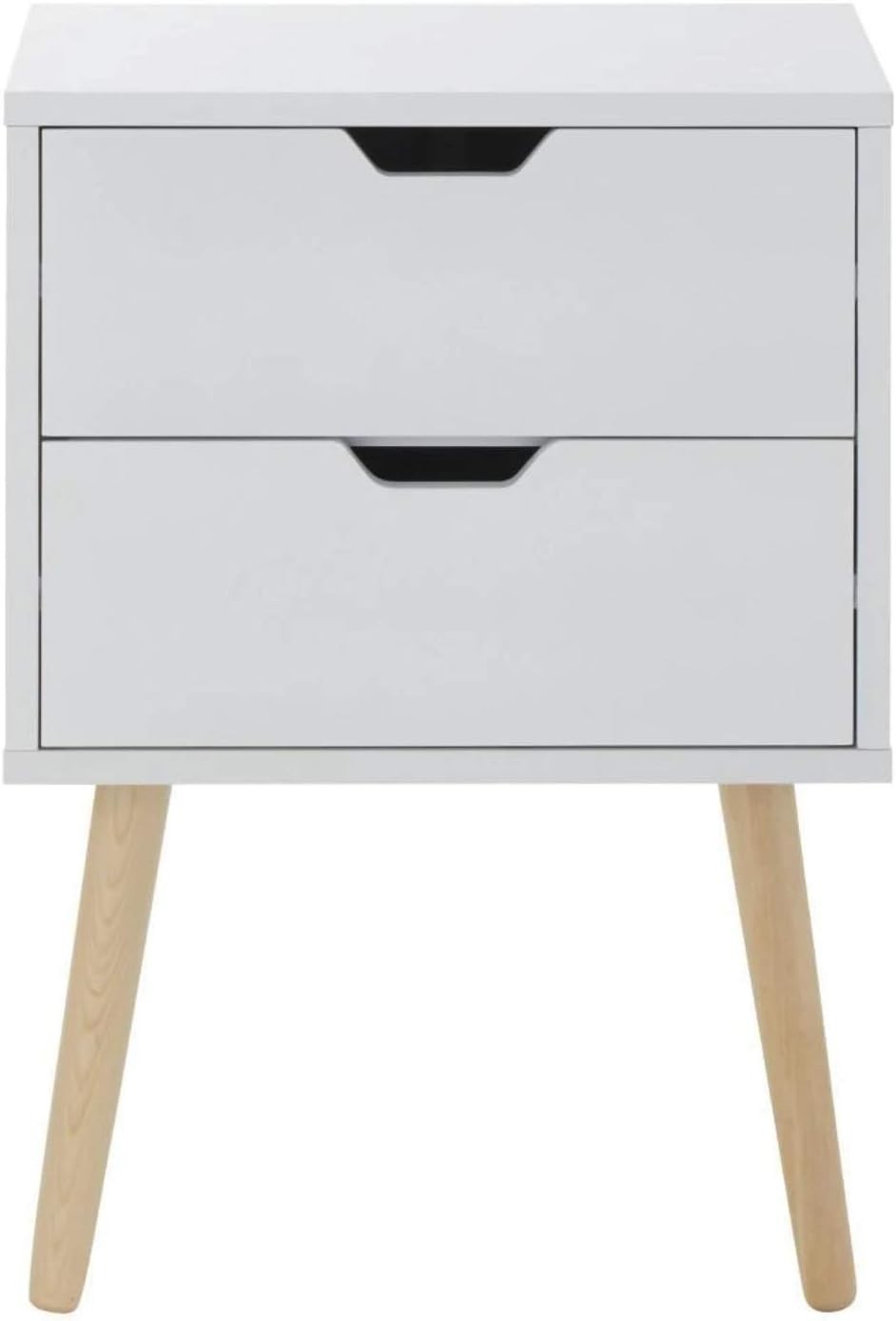 Set of 2 White Bedside Tables with 2 Drawers & Wooden Legs