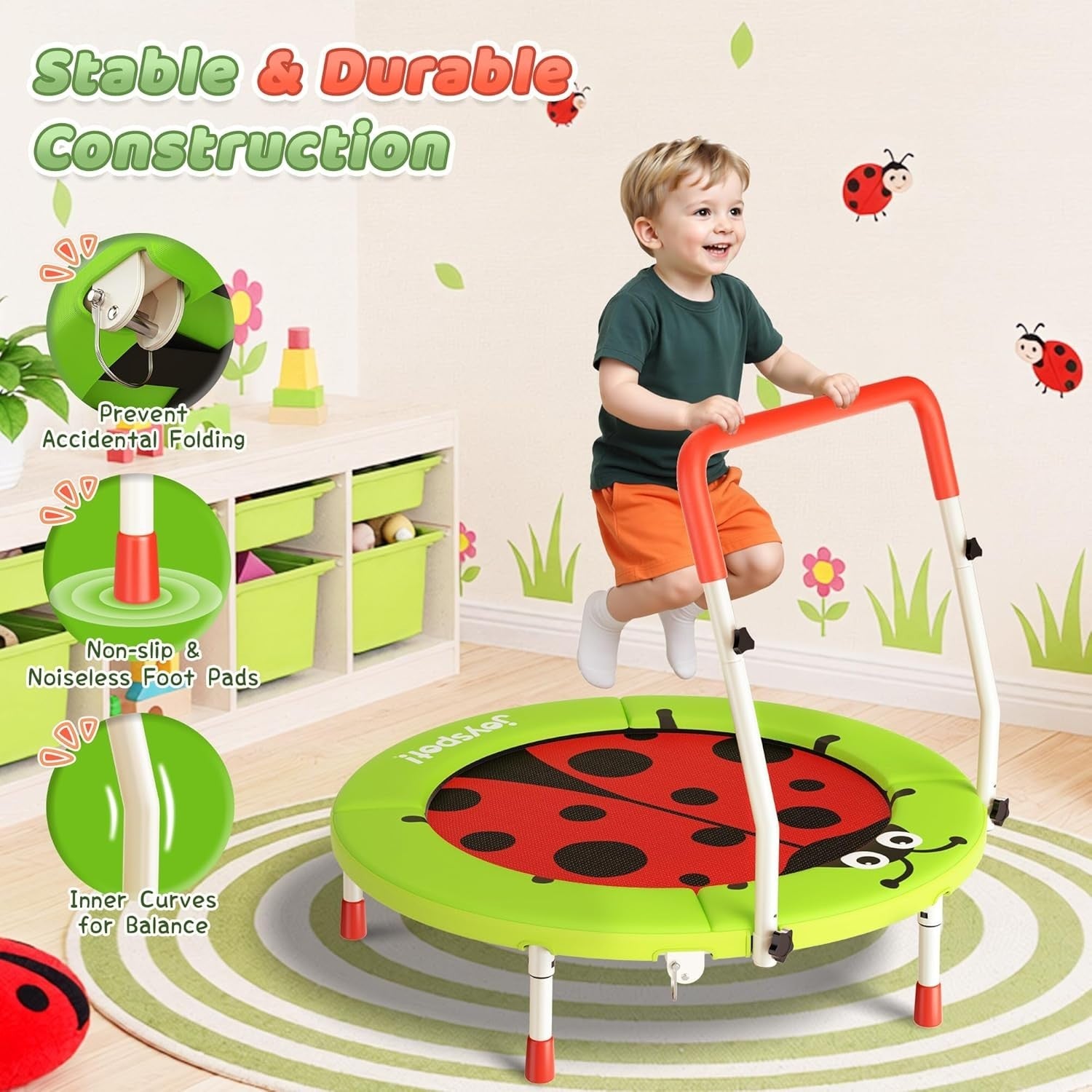 3FT Toddler Trampoline Foldable Mini Jumper Adjustable Handle Kids 36”