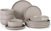 12pc Stoneware Dinnerware Set Plates Bowls Speckled Cream for 4