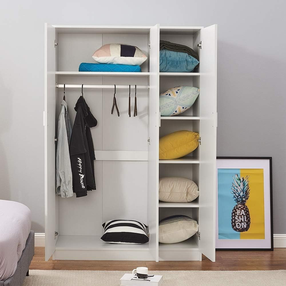 3-Door White Wardrobe with Hanging Rail & Shelves Large Bedroom Storage Cupboard