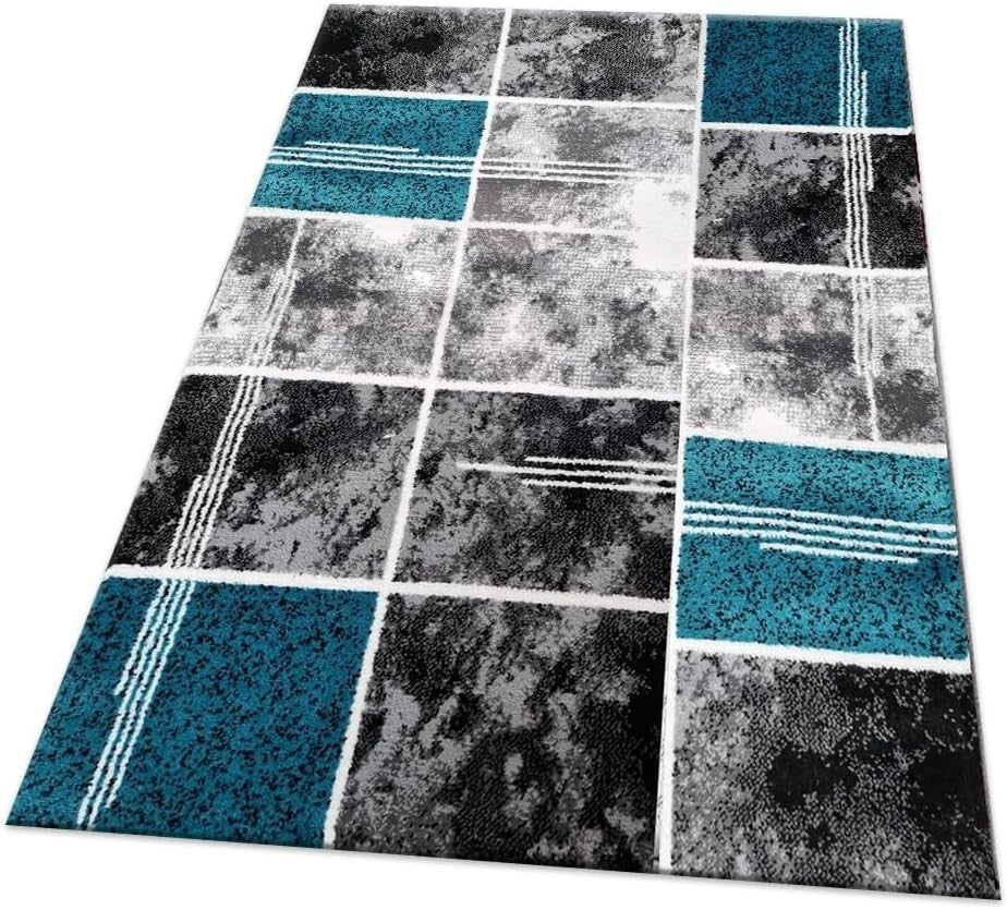 Large Teal Grey Area Rug 6x9 Soft Plush Thick Pile Modern Living Room