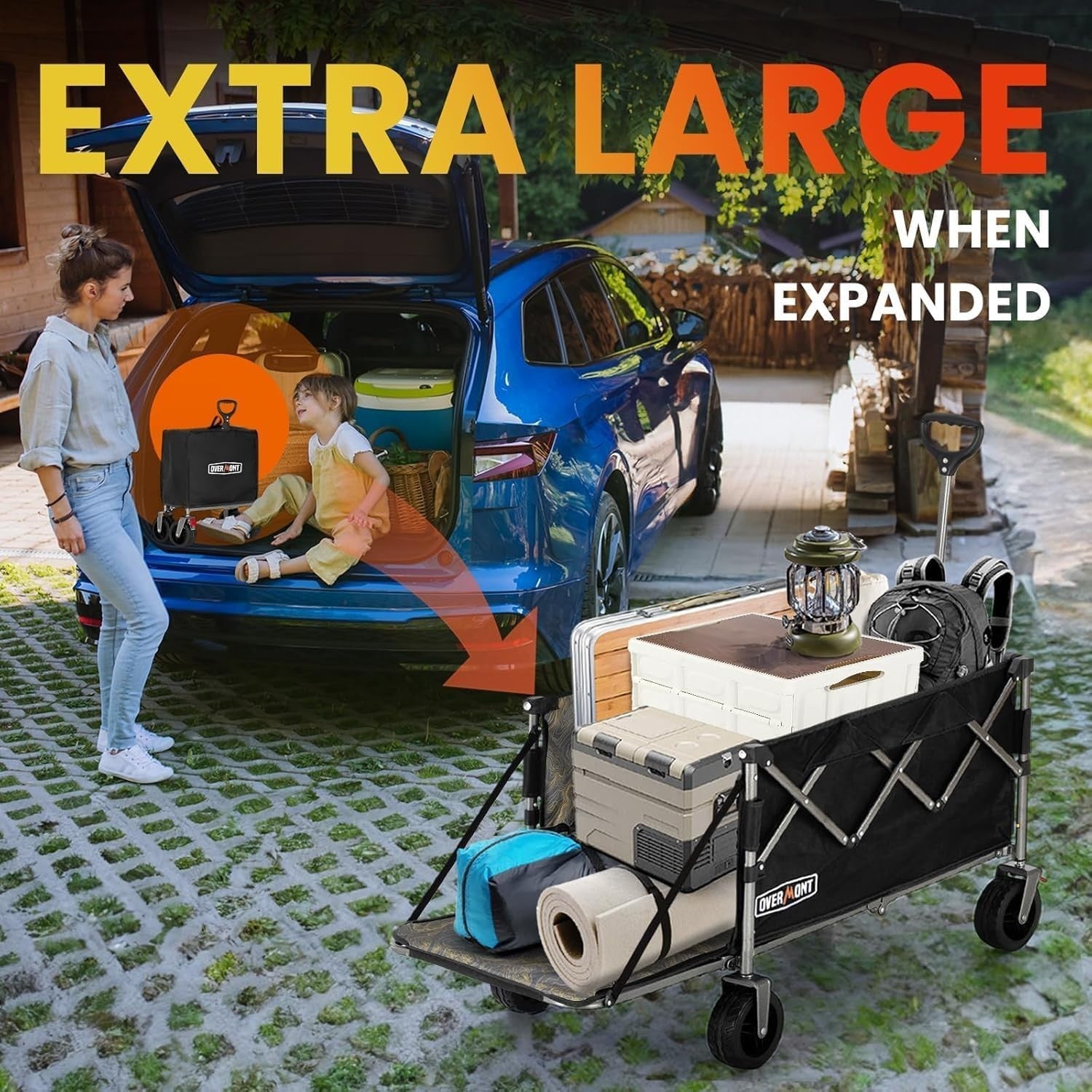 Black 300L Folding Camping Wagon 150kg Extra Wide Wheel All Terrain Festival
