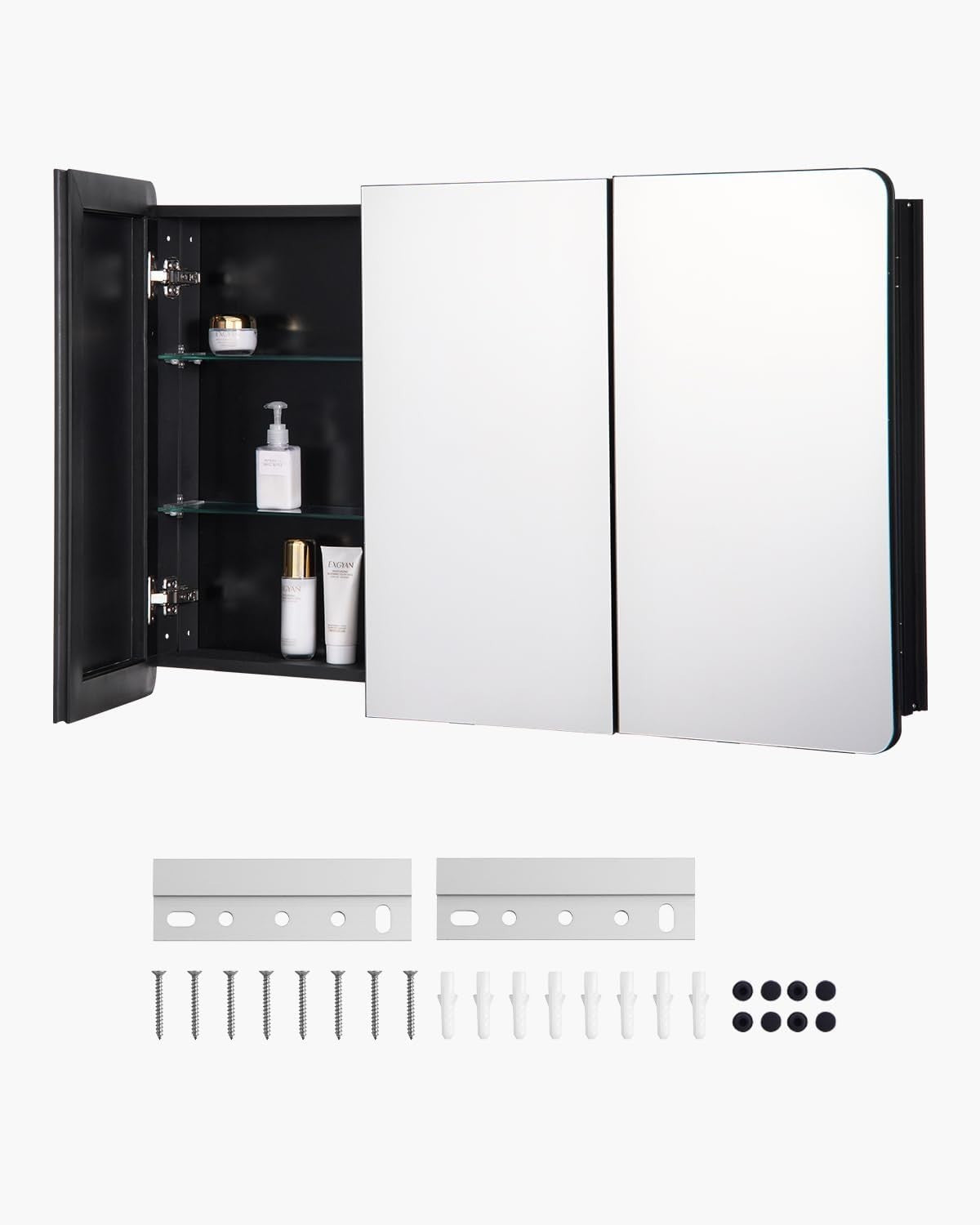 Bathroom Mirror Cabinet 65x101cm Wall Mount 4-Layer Adjustable Storage