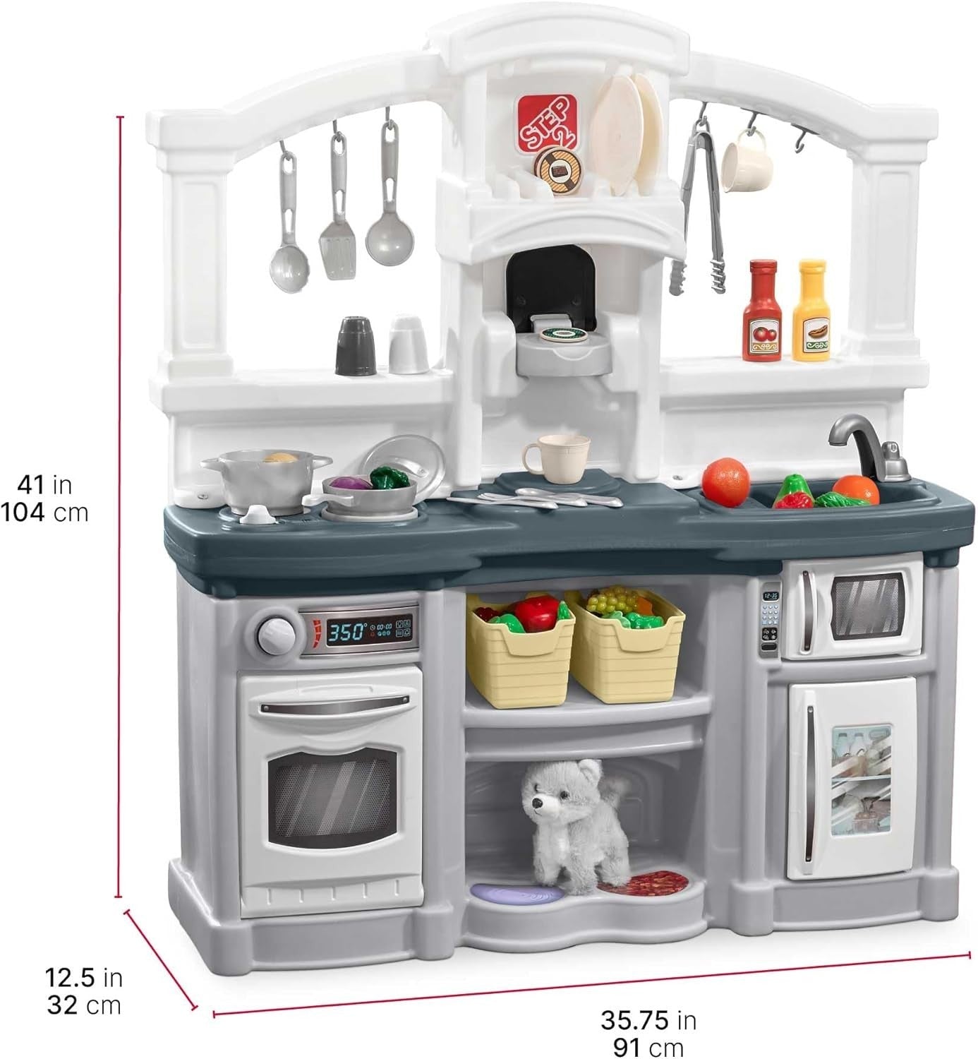 Kids Play Kitchen w/ Accessories Modern Gray Pretend Toy Set