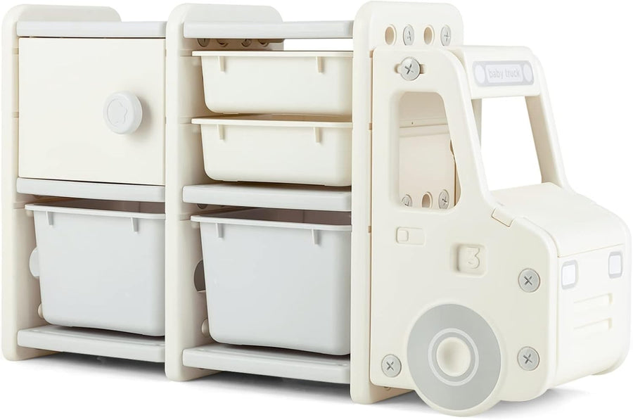 Kids Toy Storage Unit with Bins Drawers Cabinet Car Shape Shelf 112x35x66cm