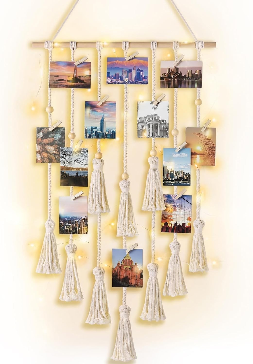 Boho Macrame Photo Display Wall Decor – 30 Clip Hanging Frame