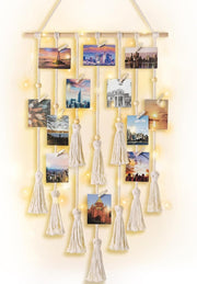 Boho Macrame Photo Display Wall Decor – 30 Clip Hanging Frame