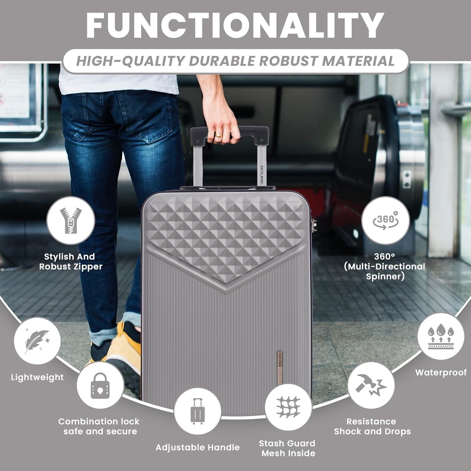 Medium 24” ABS Check In Suitcase Lightweight Hard Shell 4 Wheel Spinner