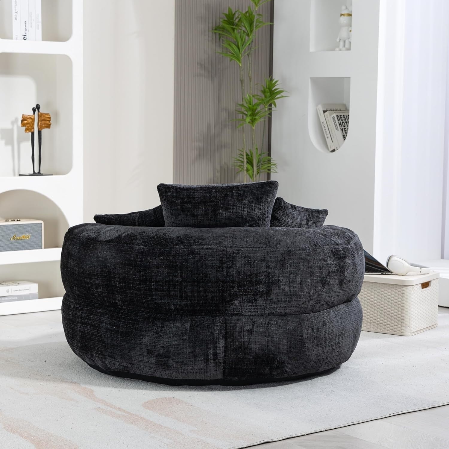 Black Luxury Bean Bag Sofa Chair w/ Pillows – Indoor Outdoor Gaming Seat