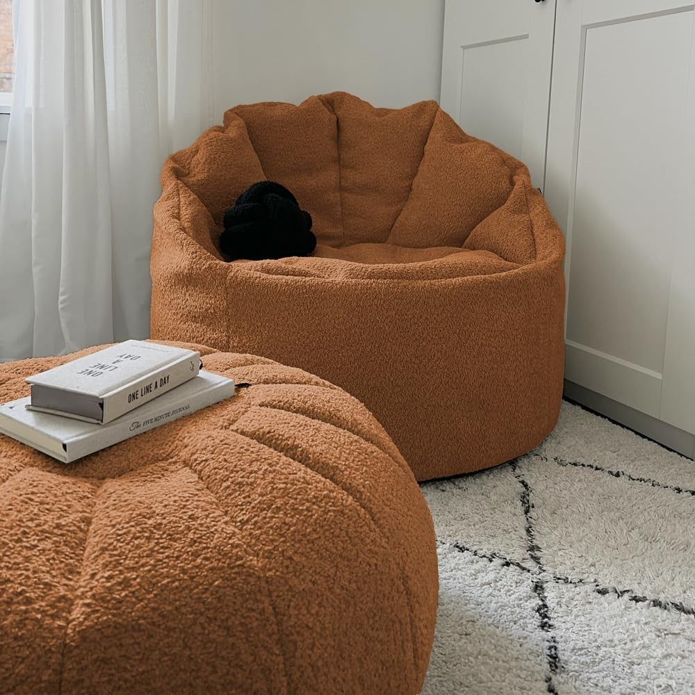 Luxury Plush Bean Bag Chair with Matching Pouffe | Soft Comfy Lounger Seat