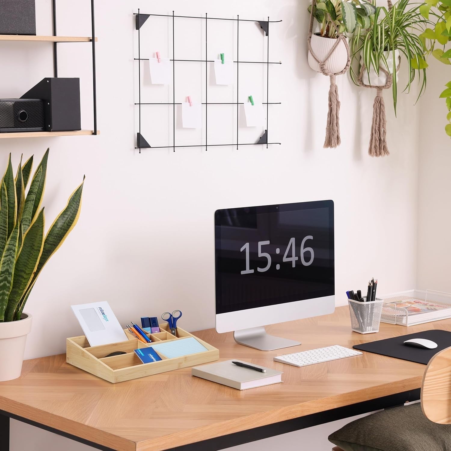 Bamboo Desk Organiser with 9 Compartments – Pen, Notes, Office Storage