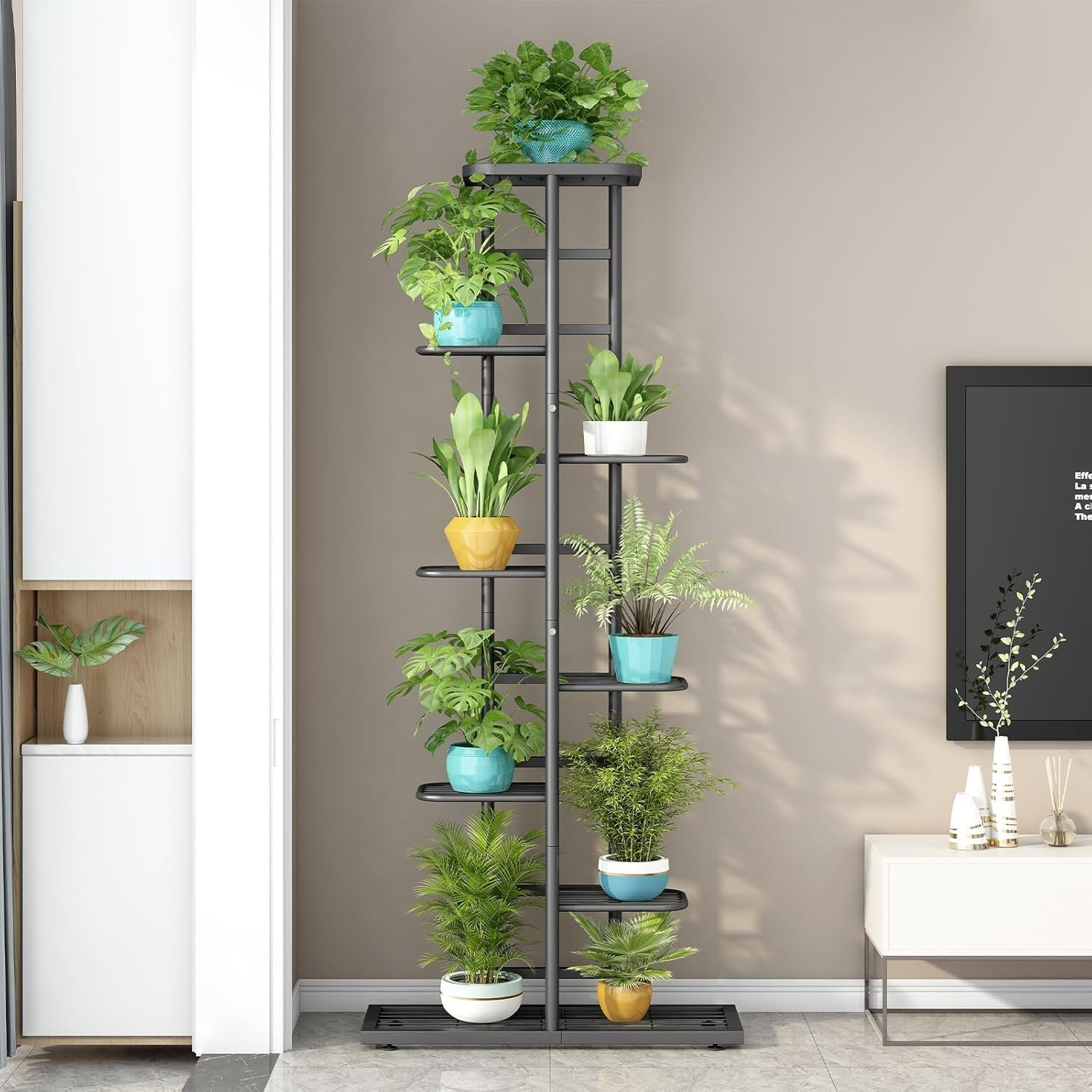 8 Tier Metal Plant Stand Indoor Outdoor Multi Pot Display Rack Dark Grey
