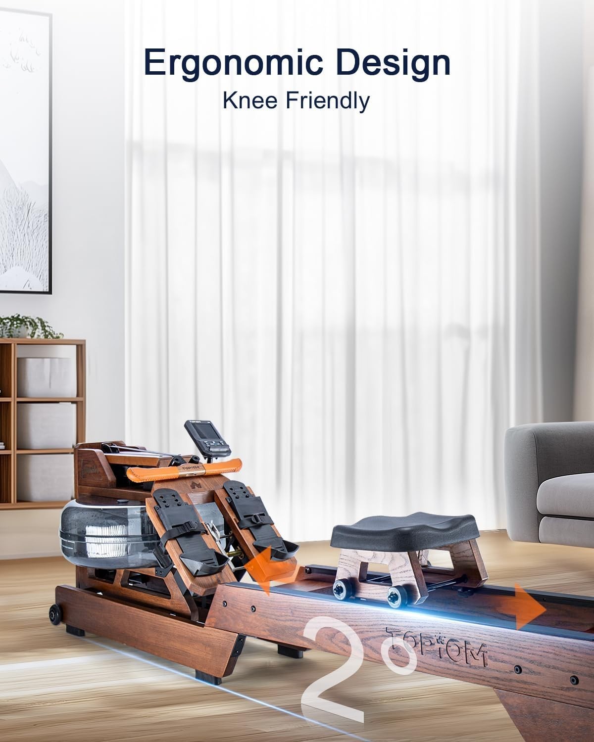 Oak Wood Water Rowing Machine Bluetooth LCD Home Rower 400LB Capacity