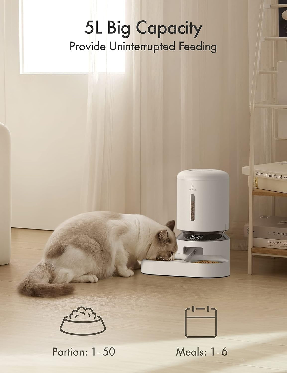 Automatic Pet Feeder 5L Dual Bowl Food Dispenser 6 Meals 50 Portions