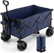 Blue Folding Camping Wagon Heavy Duty Collapsible Garden Cart Adjustable Handle
