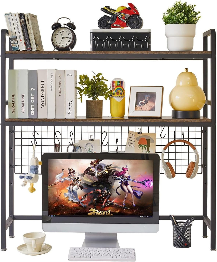 37" Desk Hutch Organizer – 2-Tier Adjustable Desktop Shelf & Monitor Stand