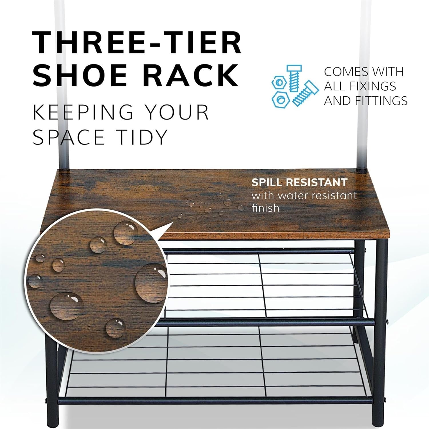 Rustic Brown Coat Rack with Shoe Storage | Industrial Freestanding Hall Tree