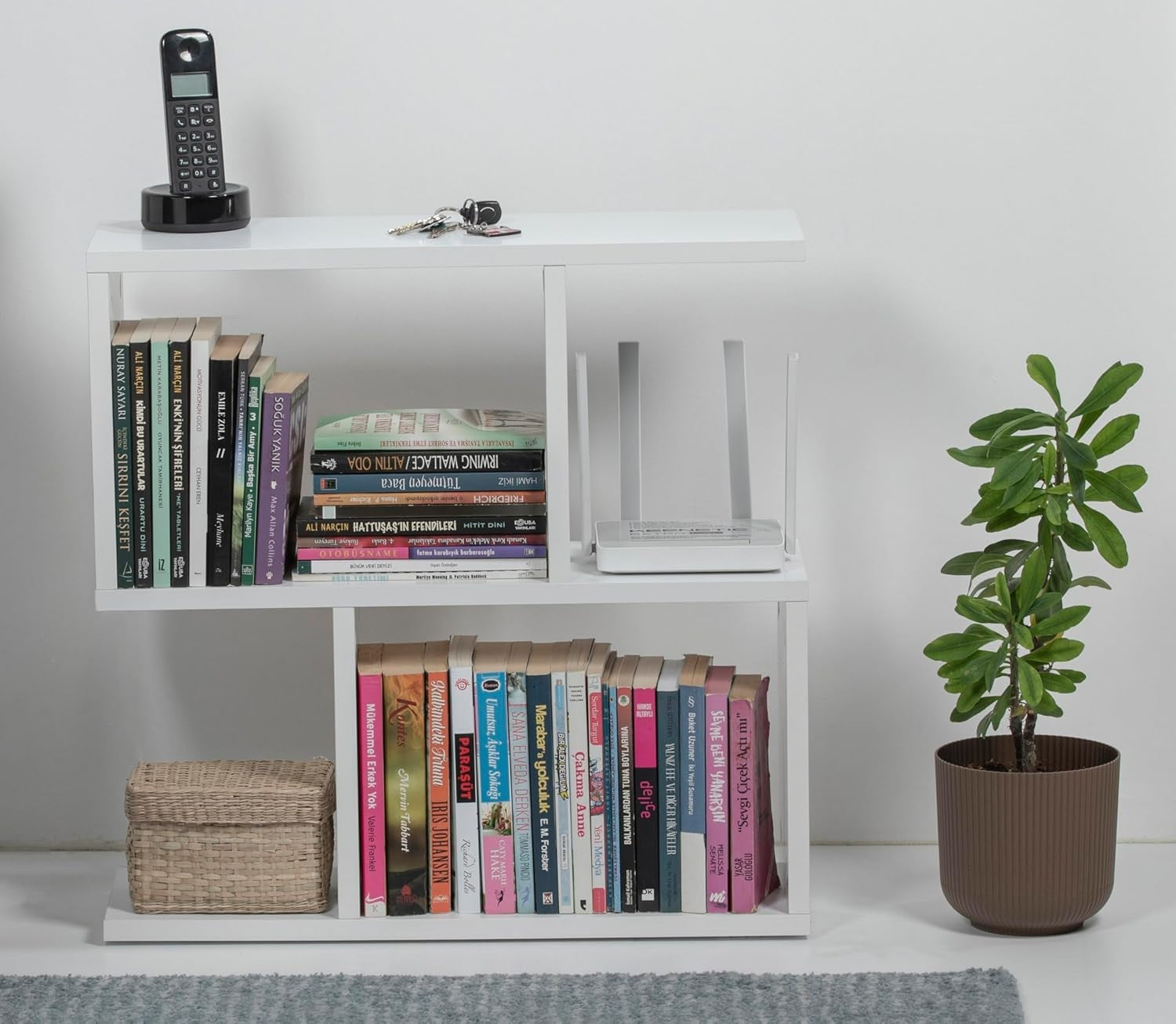 2 Tier Storage Side Table White - Slim Space-Saving Organizer 60x60x19.5cm