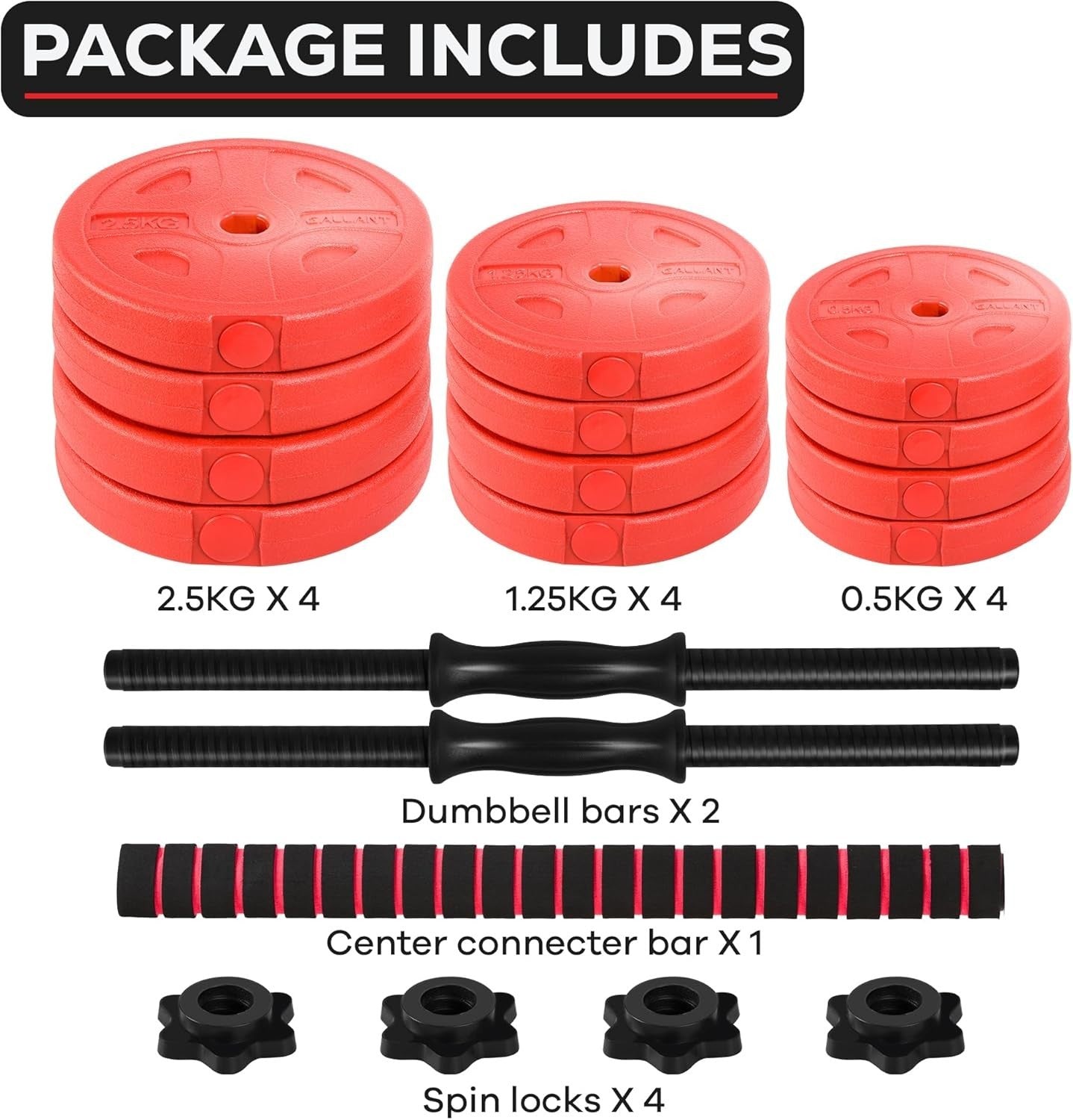 20kg Adjustable Dumbbell Barbell Set Vinyl Weights Home Gym Red