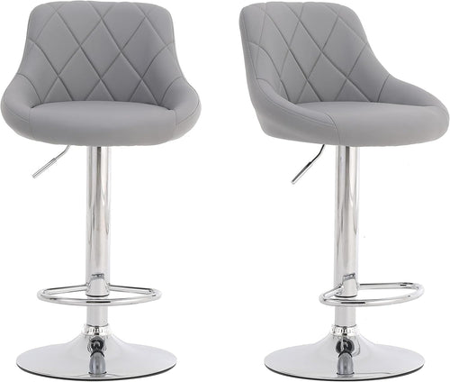 Set of 2 Adjustable Swivel Bar Stools – Grey L-Shape