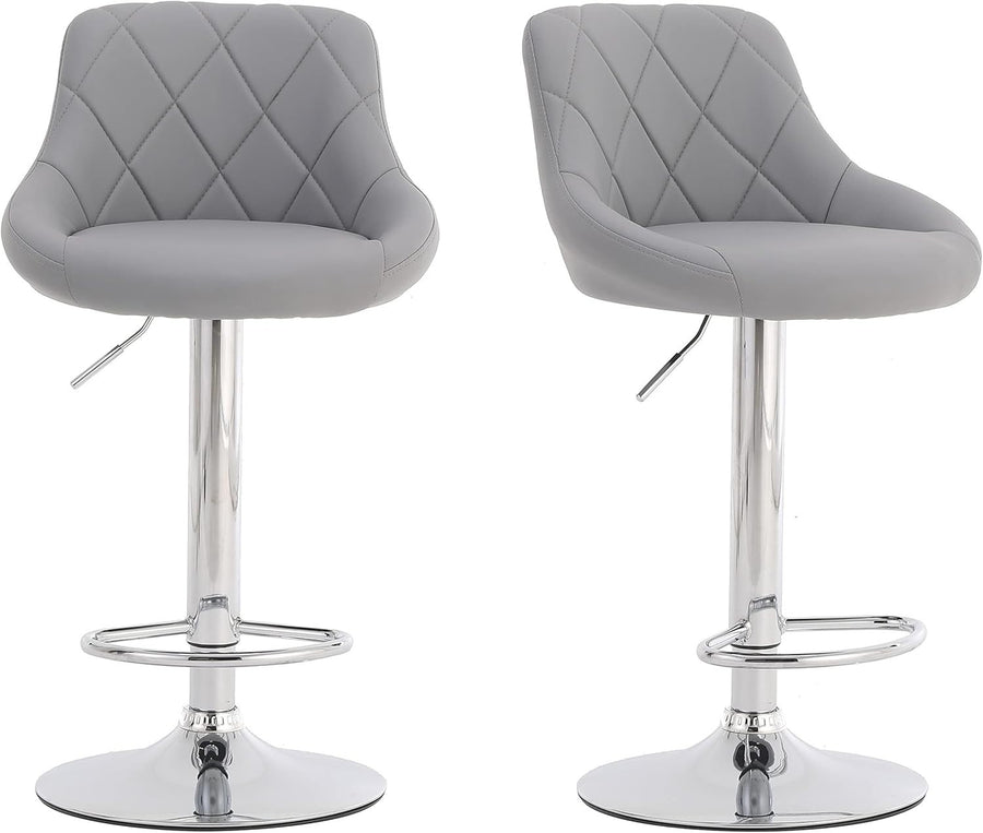 Set of 2 Adjustable Swivel Bar Stools – Grey L-Shape