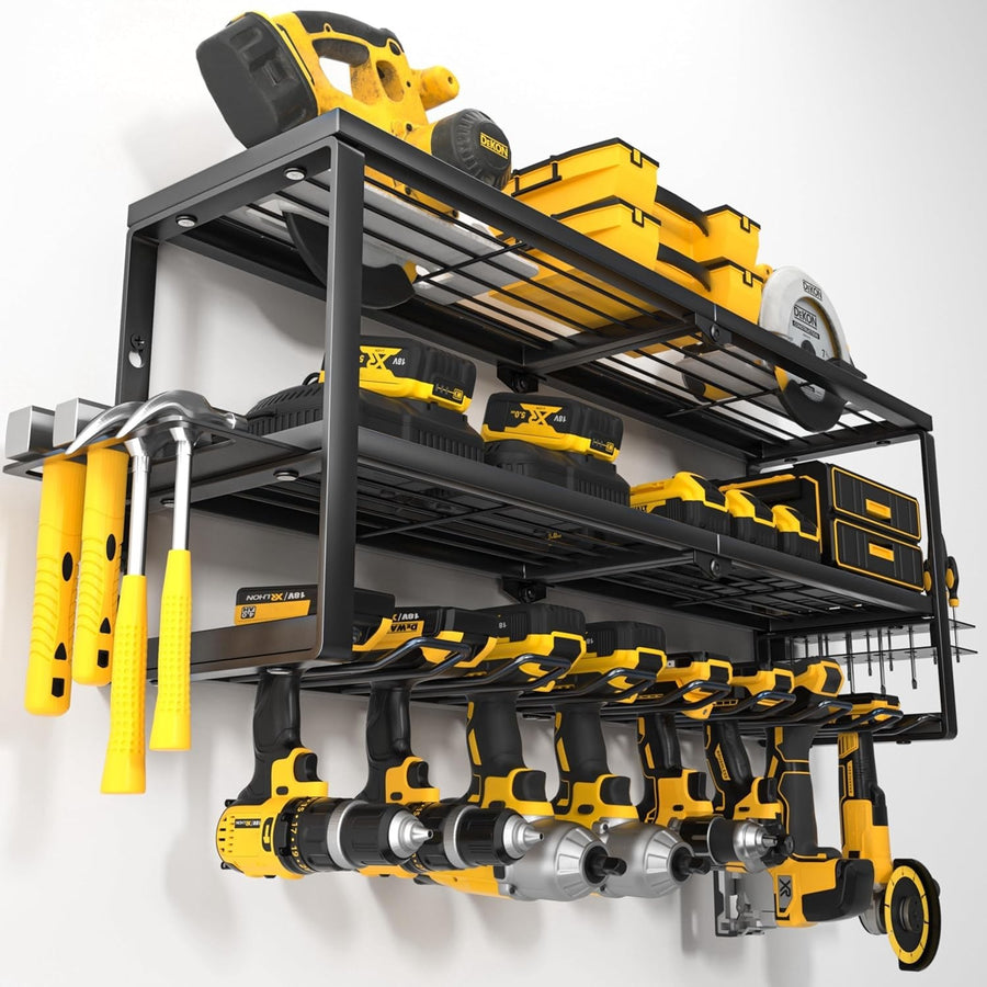 Heavy-Duty Wall-Mounted Tool Rack 82.6x21x33cm 8-Slot Drill Organizer