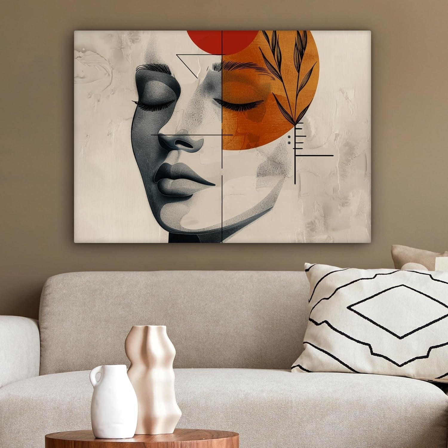 Modern Woman Canvas Wall Art Framed Abstract Botanical Print 70x50cm
