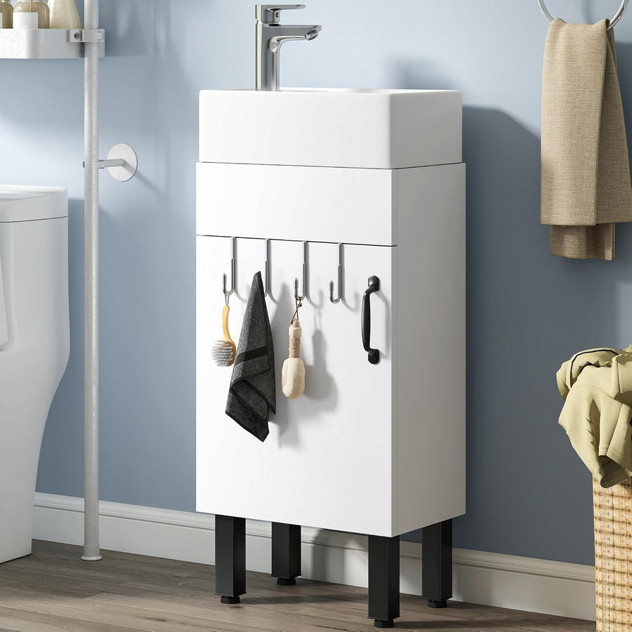 White Under Sink Vanity Cabinet with Basin & Storage 86.5cm Bathroom Unit