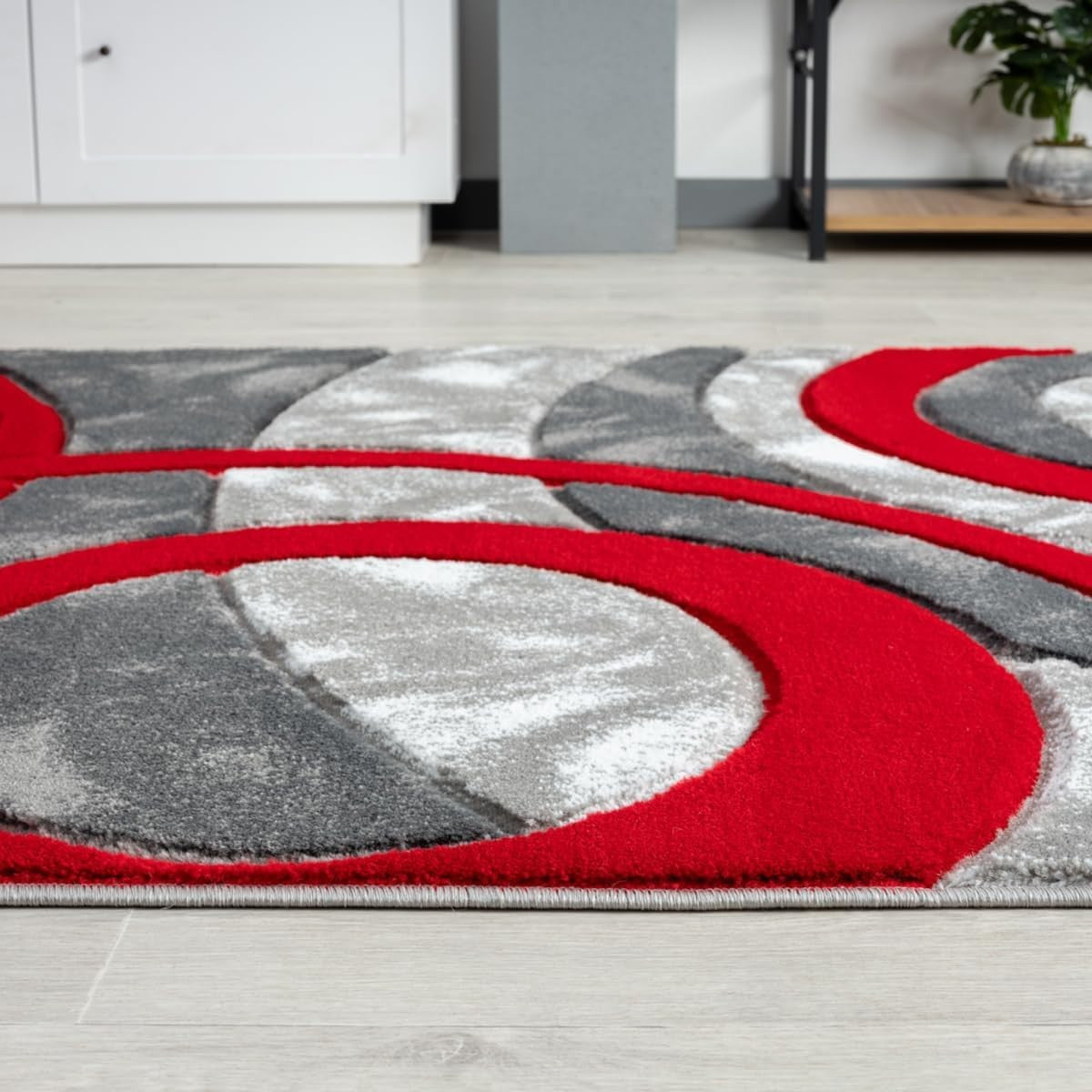 Red Grey Circle Door Mat 50x80cm Soft Non Shed Indoor Rug Kitchen Hallway