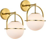 Gold Wall Sconce Light Frosted Glass Globe Lamp Modern Mid Century