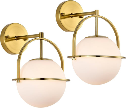 Gold Wall Sconce Light Frosted Glass Globe Lamp Modern Mid Century