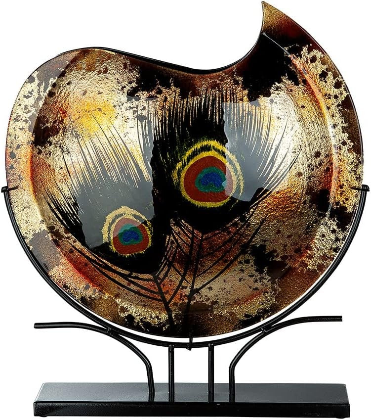 Art Glass Decorative Vase on Metal Stand 37cm – Luxury Modern Home Decor