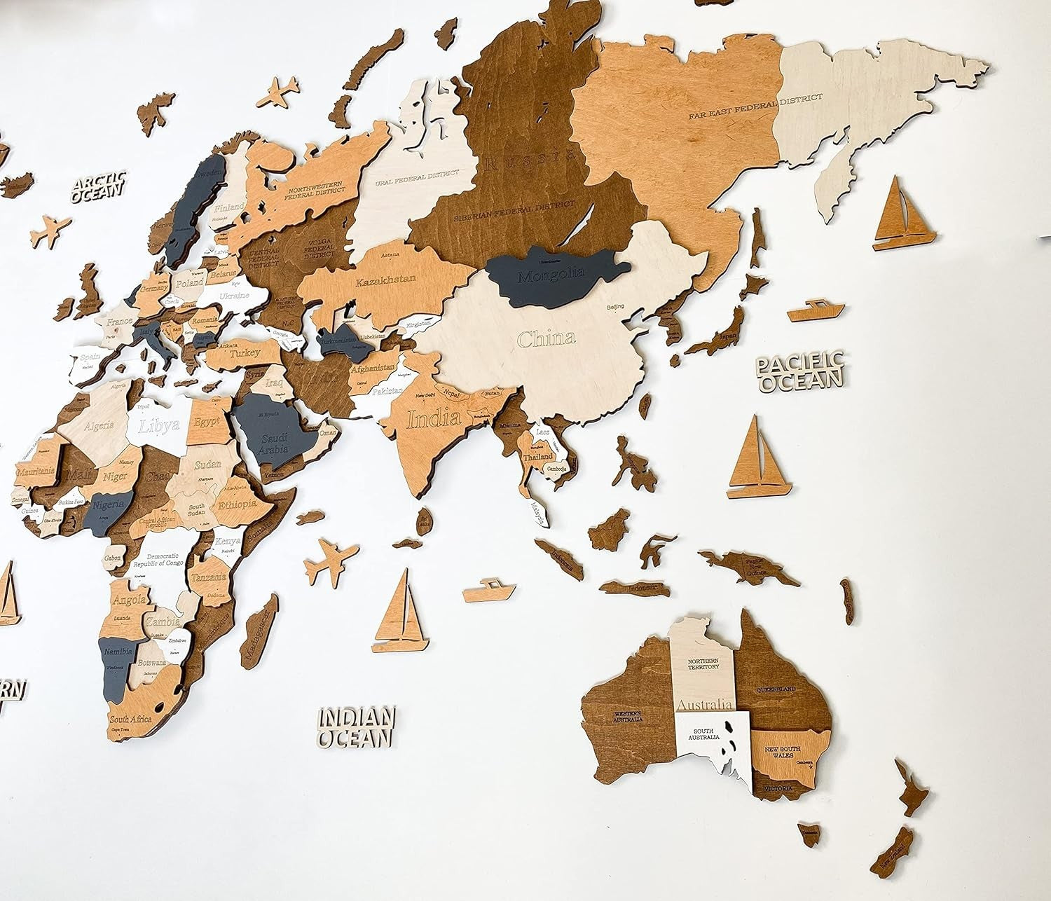 XL 3D Wooden World Map Wall Art Coffee Travel Decor 213x113cm