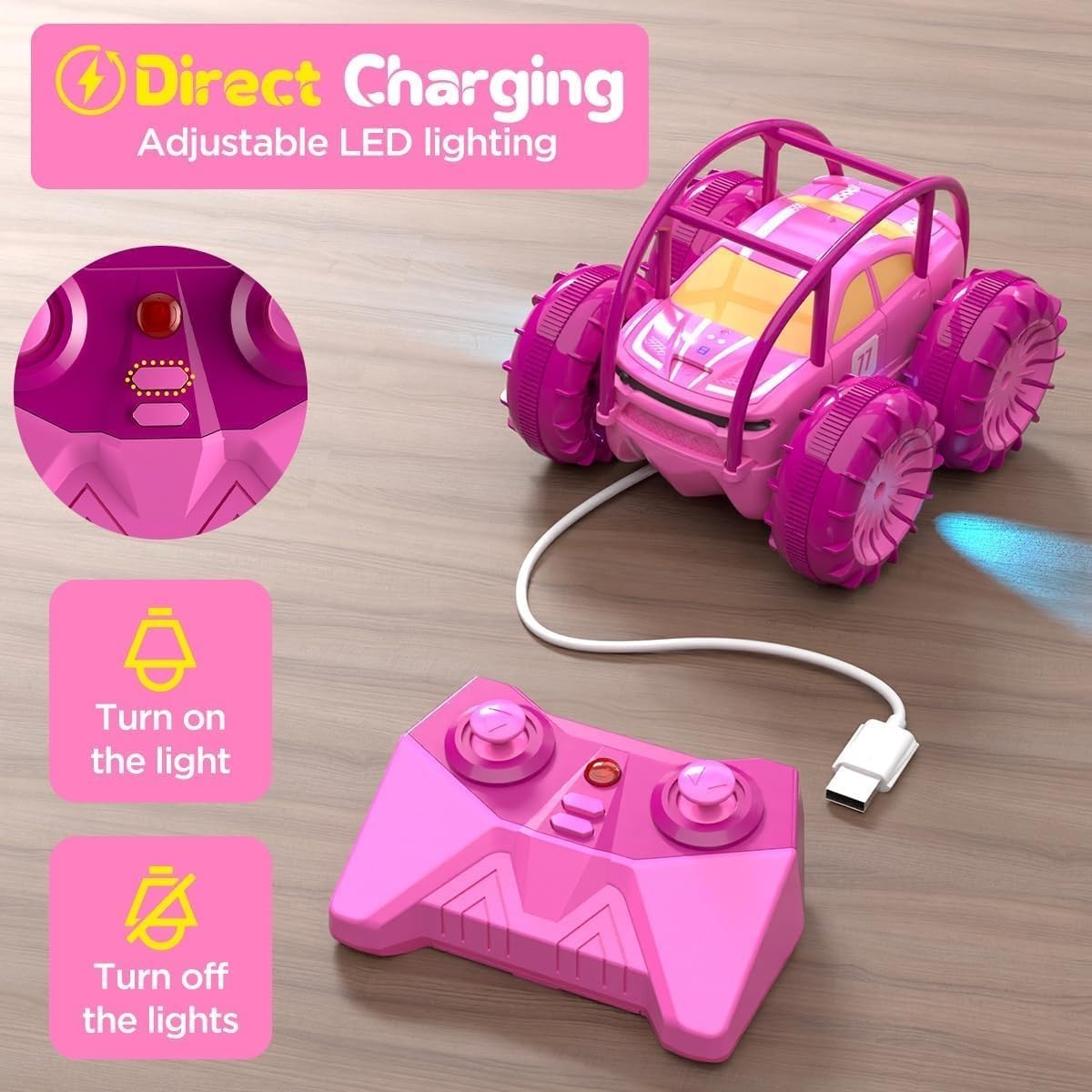 4WD RC Stunt Car 360° Flip Waterproof Remote Control Car LED Lights Toy Gift