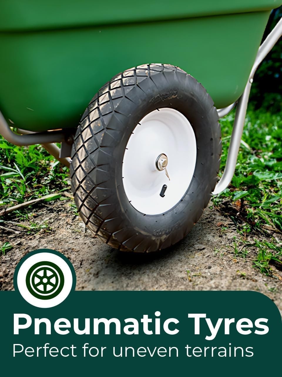 200L 2-Wheel Wheelbarrow Green – Pneumatic Tyres Heavy Duty for 200kg Loads