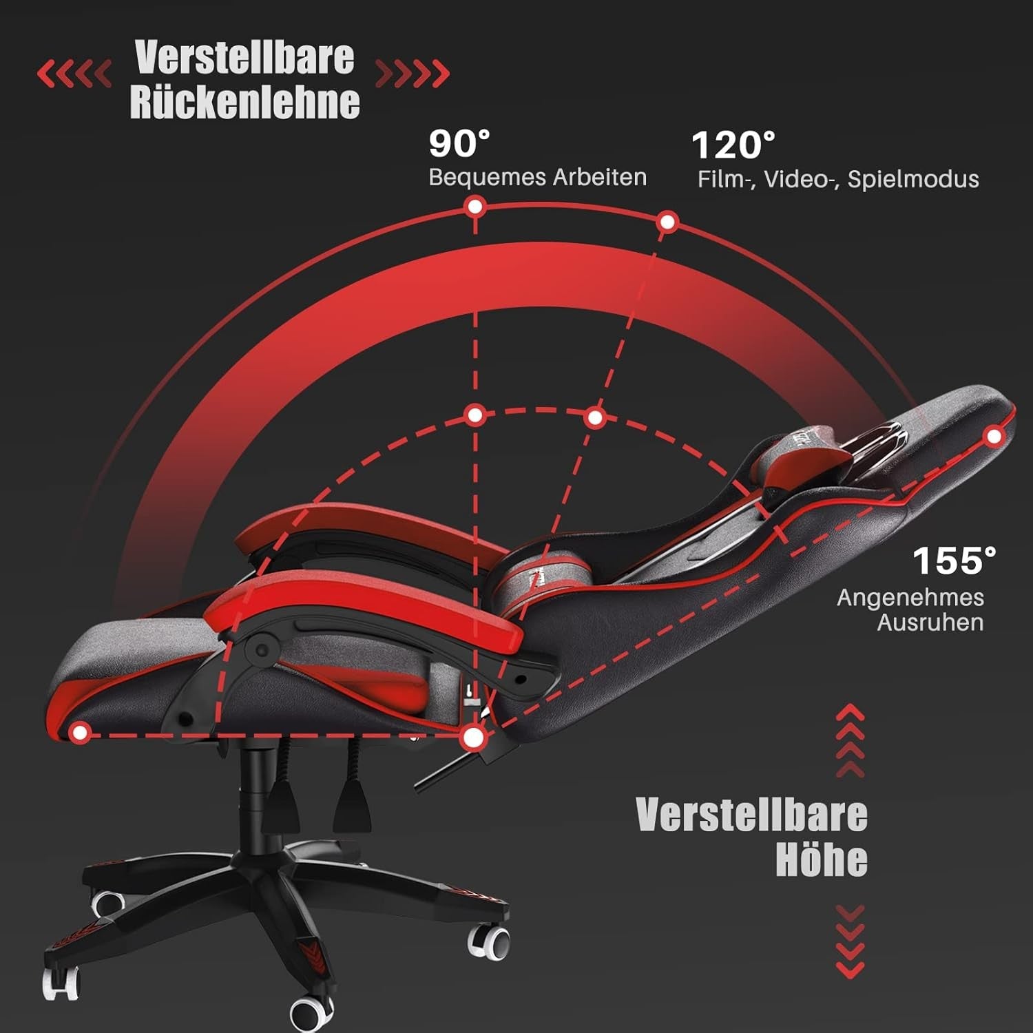Ergonomic Gaming Chair Swivel Office Chair w/ Lumbar & Headrest Red