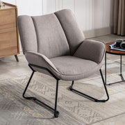 Gray Linen Armchair Modern Tub Chair Upholstered Metal Legs