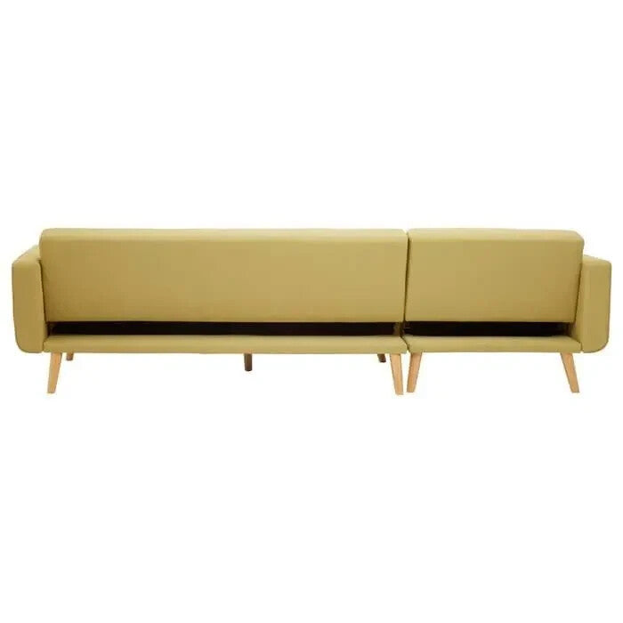 Olive Green Corner Sofa Bed Linen Upholstery L-Shaped Modern 3 Seater