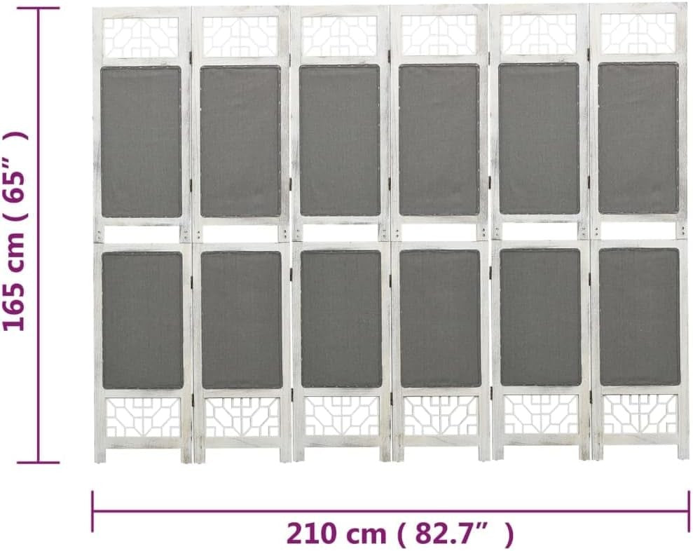 6 Panel Grey Room Divider 210x165cm Folding Privacy Screen Wood Frame