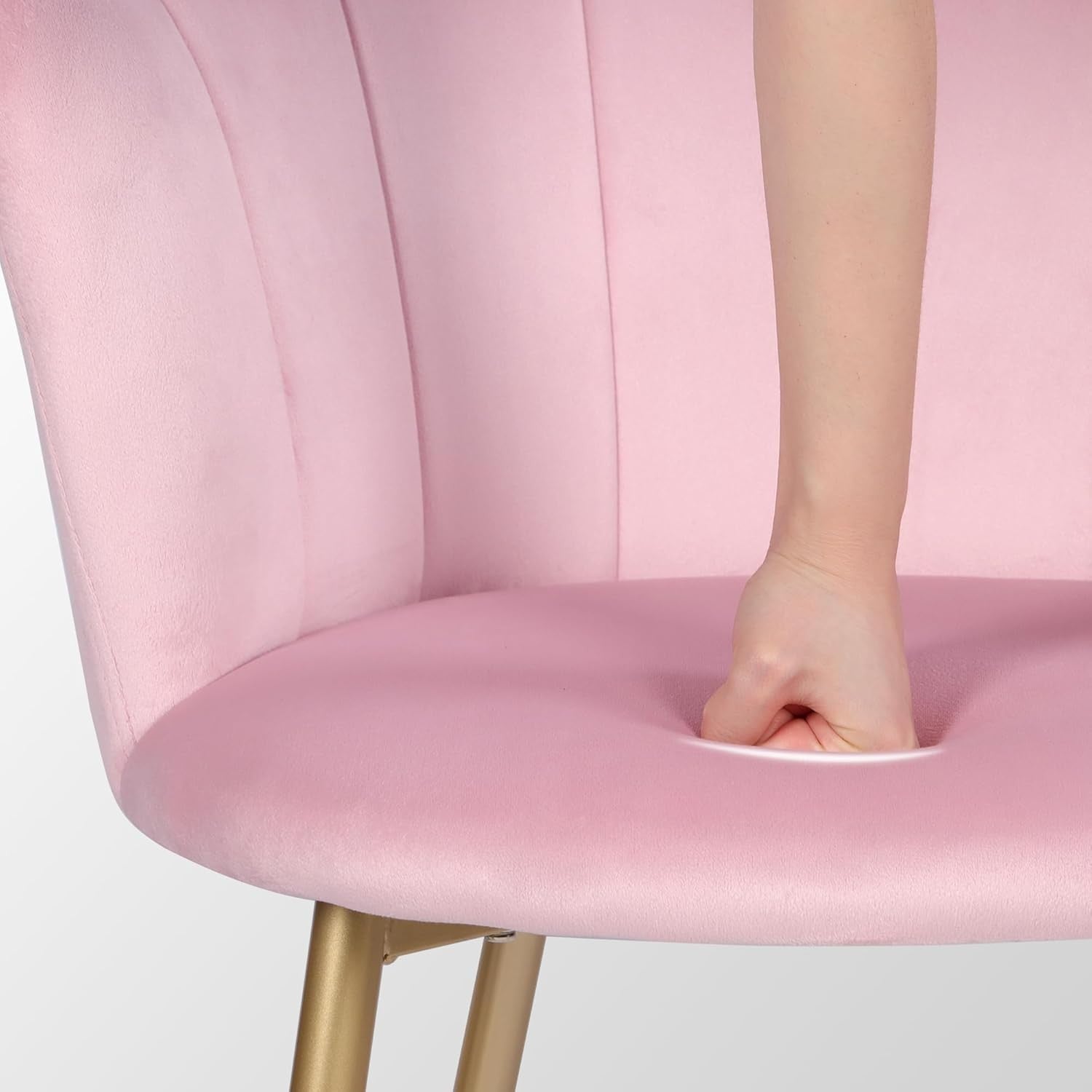 Velvet Vanity Chair Scallop Shell Back Gold Metal Legs Pink