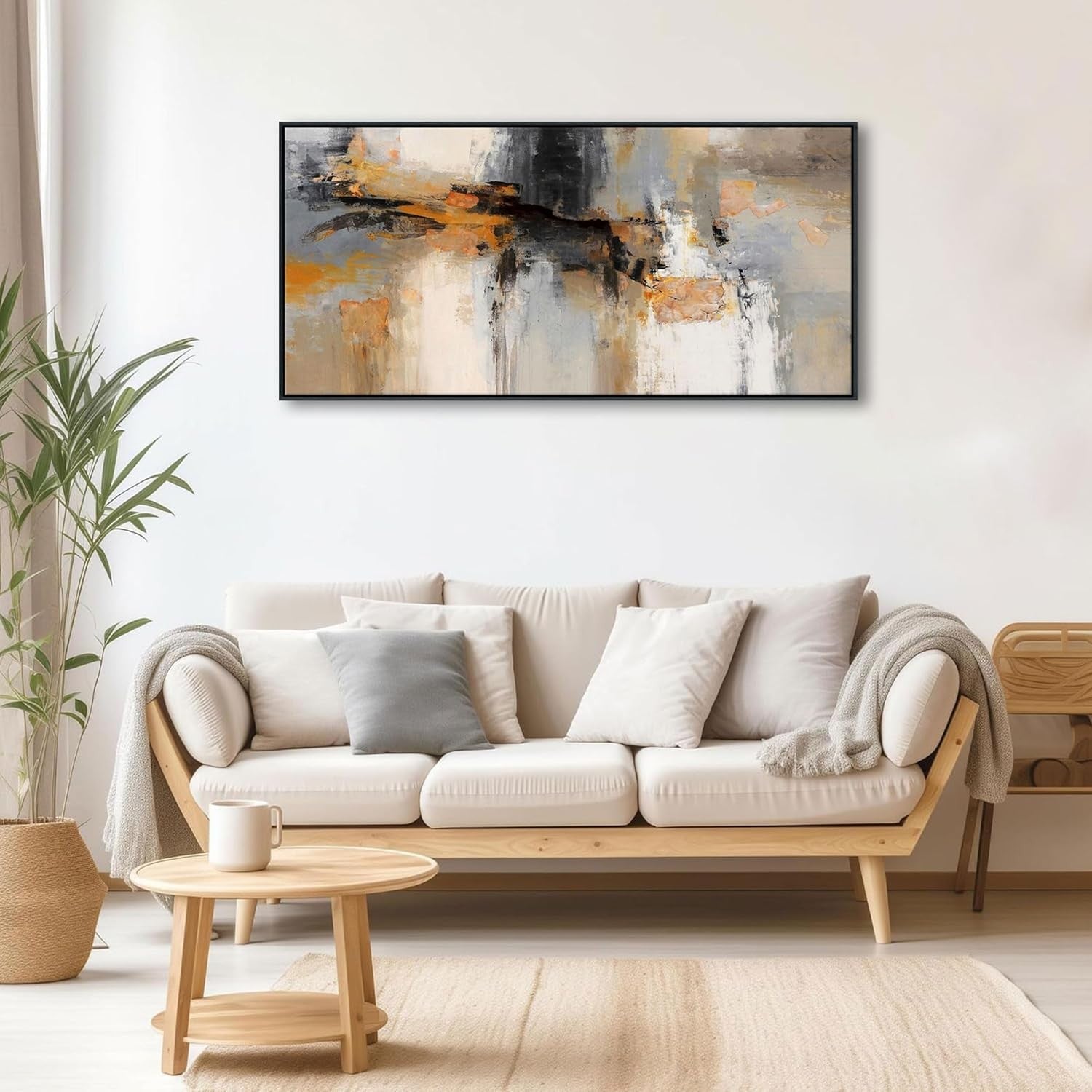 Large Abstract Canvas Wall Art Gray Yellow Modern Home Decor
